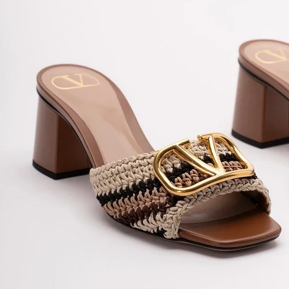 VALENTINO GARAVANI VLOGO 70 multicolor raffia leather sandals heels slippers